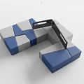 Modular Sectional Sofa Set With Blue Gray Geometric Design For Modern Living Room