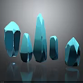 Polished Blue Geometric Crystal Shapes In Various Sizes On Reflective Black Surface