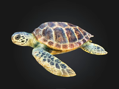 Colorful Sea Turtle Swimming with Tortoiseshell Pattern Shell and Flippers Underwater 3d model