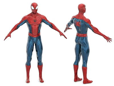Spider Man Game Character Front And Back View In Red Blue Suit With Spider Logo 3d model