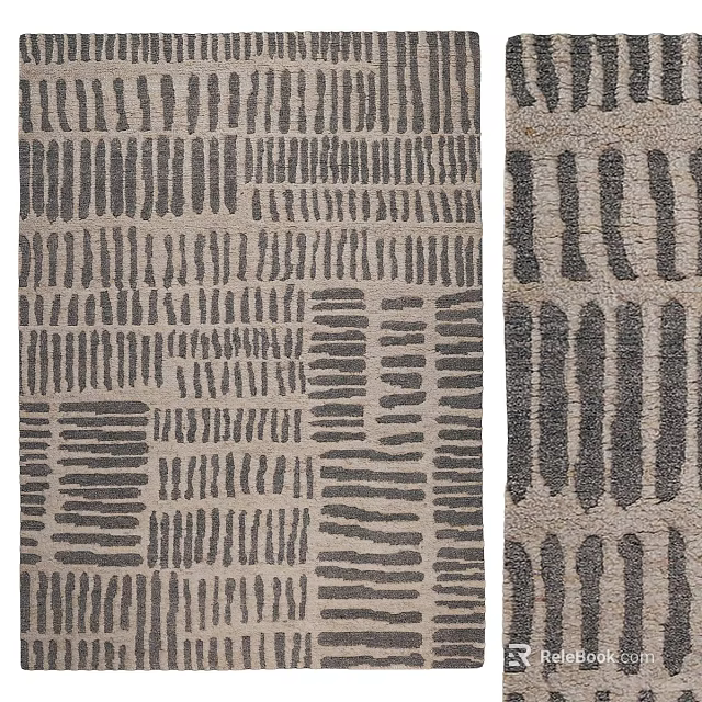 Modern Square Rug with Horizontal and Vertical Geometric Line Patterns in Gray and Beige 3d model 