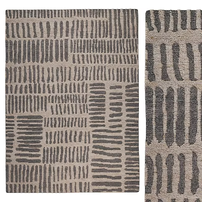 Modern Square Rug with Horizontal and Vertical Geometric Line Patterns in Gray and Beige 3d model