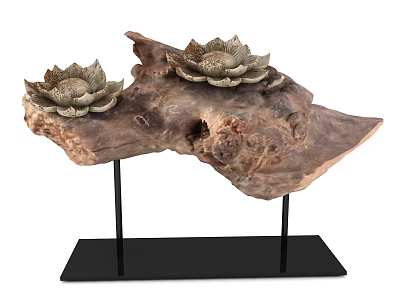 Decorative Ornament Set With Wooden Base Lotus Decorations And Black Stand 3d model