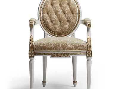 Elegant Classical Leisure Chair With Ornate Carved Arms Gold Accents Patterned Fabric Back White Legs 3d model
