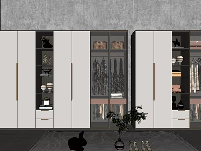 Modern Wardrobe Design With Glass Doors Metal Handles And Storage Compartments 3d model