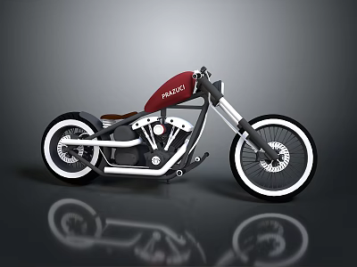 YAMAHA Custom Classic Motorcycle With Red Seat Black Body And Stylish Design Details 3d model