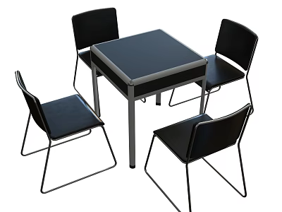 Modern Square Black Dining Table With Four Black Chairs And Metal Frame 3d model