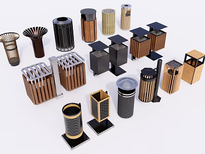Various Designed Trash Bins With Different Styles And Materials For Home Decoration 3d model