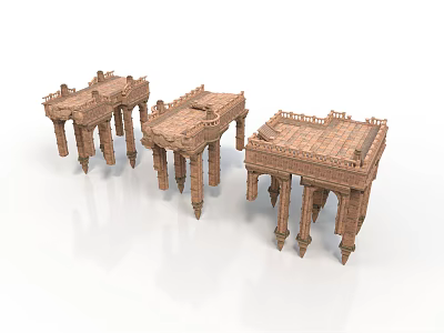 Three Classical Architecture Models With Ornate Carved Pillars And Stone Details 3d model