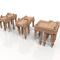 Three Classical Architecture Models With Ornate Carved Pillars And Stone Details