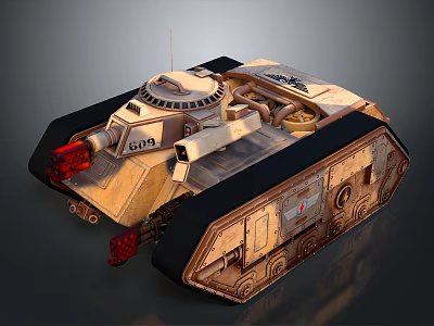 Tan and Black Military Vehicle With Armored Structure Hatch Wheels Red Taillights 3d model