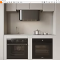 Modern Kitchen Interior With Built-in Ovens Range Hood Gray Cabinets Countertop And Pots