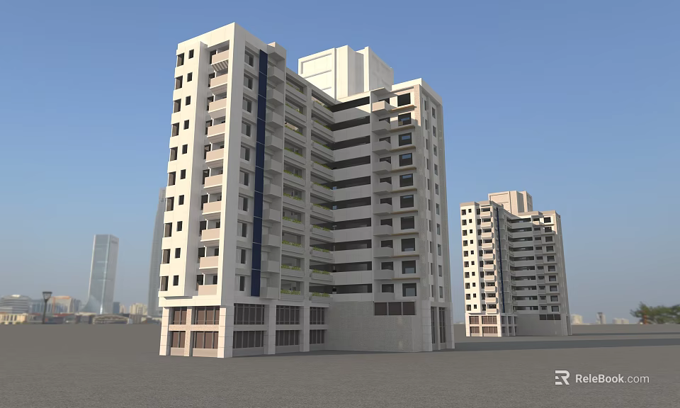 Modern High Rise Residential Building Exterior With Multiple Floors And Balconies Design 3d model 
