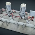 Industrial Cylindrical Equipment With Piping Network And Steel Support Frames