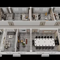 Birds Eye View Of Modern Office Floor Plan With Multiple Workspaces And Meeting Rooms