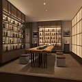 Luxury Tobacco And Alcohol Store Interior With Wooden Walls Circular Artwork Shelves On Both Sides