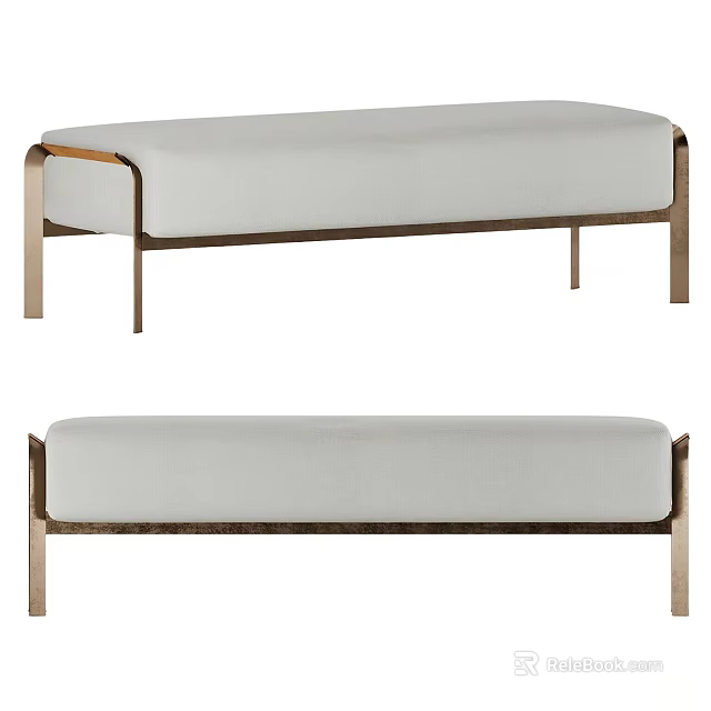Modern Stylish Bench With Light Colored Cushion And Metal Frame Design 3d model