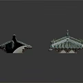 Traditional Chinese Architecture Roof Models With Green Tiles And Eave Designs