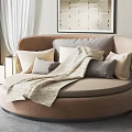 Round Bed Modern Interior Design With Soft Blanket Pillows Curtains Decorative Art And Plant