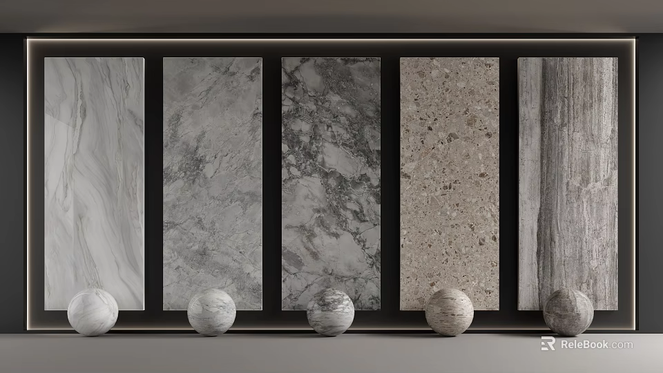 Stylish Wall Panels With Various Textures And Decor Balls 3d model