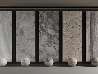 Stylish Wall Panels With Various Textures And Decor Balls 3d model