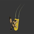 3D Rabbit Character With Large Ears Goggles On Yellow Surfboard Holding Ropes