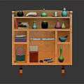 Vibrant Orange Multi Tiered Cabinet With Colorful Bottles Bowls And Books