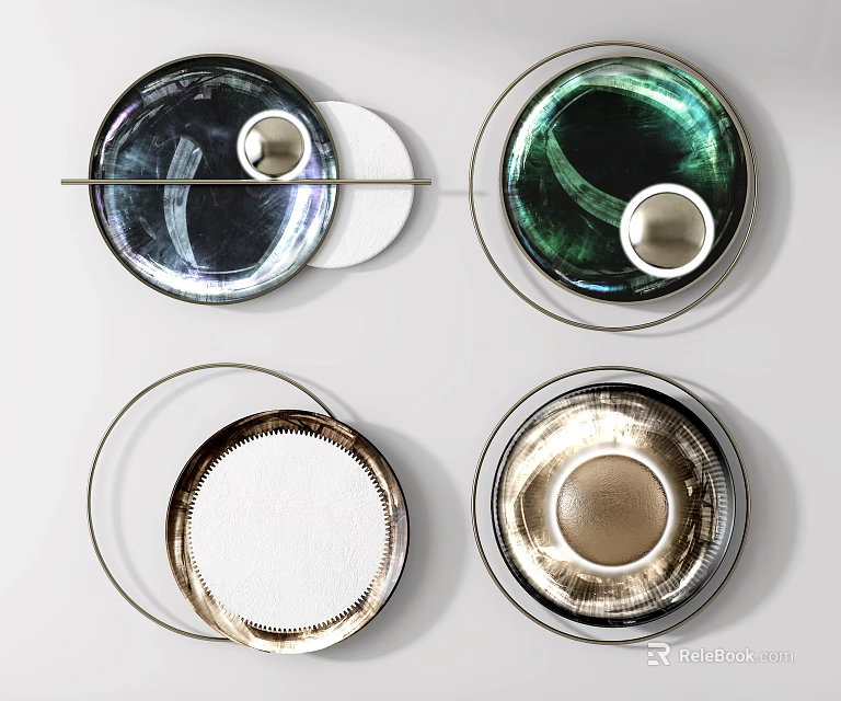 Stylish Circular Wall Decor with Metal Frames Glass Marble Metallic Finishes for Modern Home Decor 3d model 
