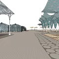 Modern Outdoor Pergolas With Unique Glass Roof And Paved Walkway Design