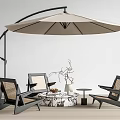 Outdoor Chairs With Arched Umbrella Black Frame Rattan Seats And Side Table
