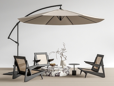 Modern Outdoor Rattan Leisure Chair Rattan Chair Coffee Table with Parasol 3d model