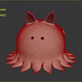 Cute White Round Character With Purple Cat Ears And Octopus Tentacles