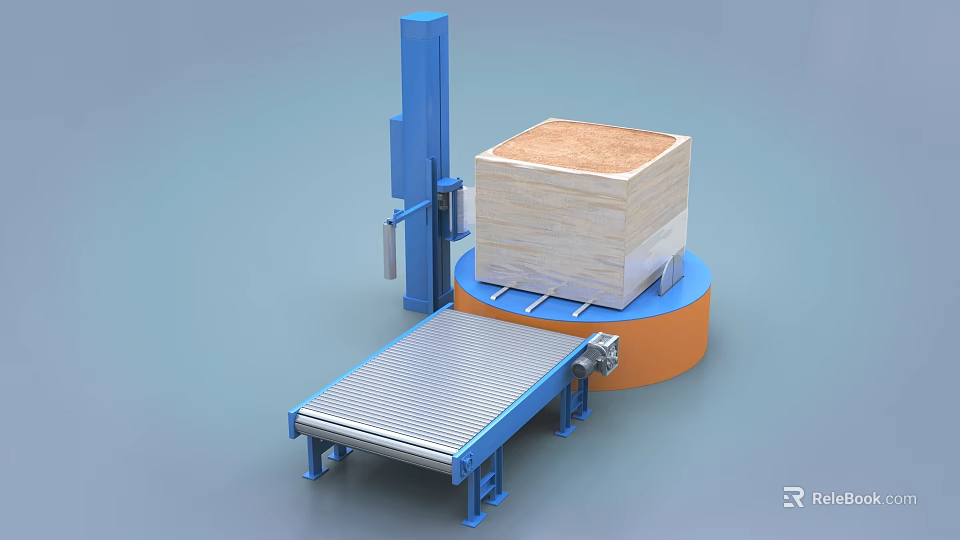Industrial Pallet Wrapping Machine With Conveyor Belt For Efficient Cargo Handling 3d model 