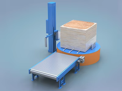 Industrial Pallet Wrapping Machine With Conveyor Belt For Efficient Cargo Handling 3d model