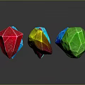 Colorful Geometric Sculptures with Shiny Polyhedral Shapes on Gray Background and Reflections