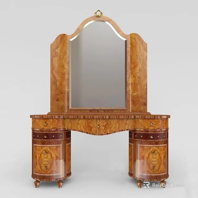Elegant Classic Wooden Dressing Table With Large Mirror Drawers And Cabinets 3d model 