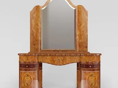 Elegant Classic Wooden Dressing Table With Large Mirror Drawers And Cabinets 3d model