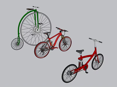 Vintage And Modern Style Bicycles With Green High Wheel And Red Frames Design 3d model