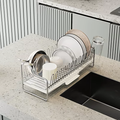 Modern stainless steel dish rack 3d model