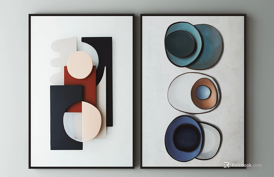 Modern Abstract Decorative Paintings With Geometric Shapes And Colorful Elements 3d model