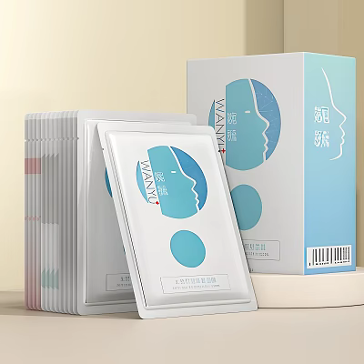 Facial Masks Cosmetic Products Stacked With White Blue Packaging Box Design 3d model