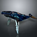 Whale Sculpture Featuring Deep Blue Black with Orange Accents Metallic Texture on Metal Stand Base