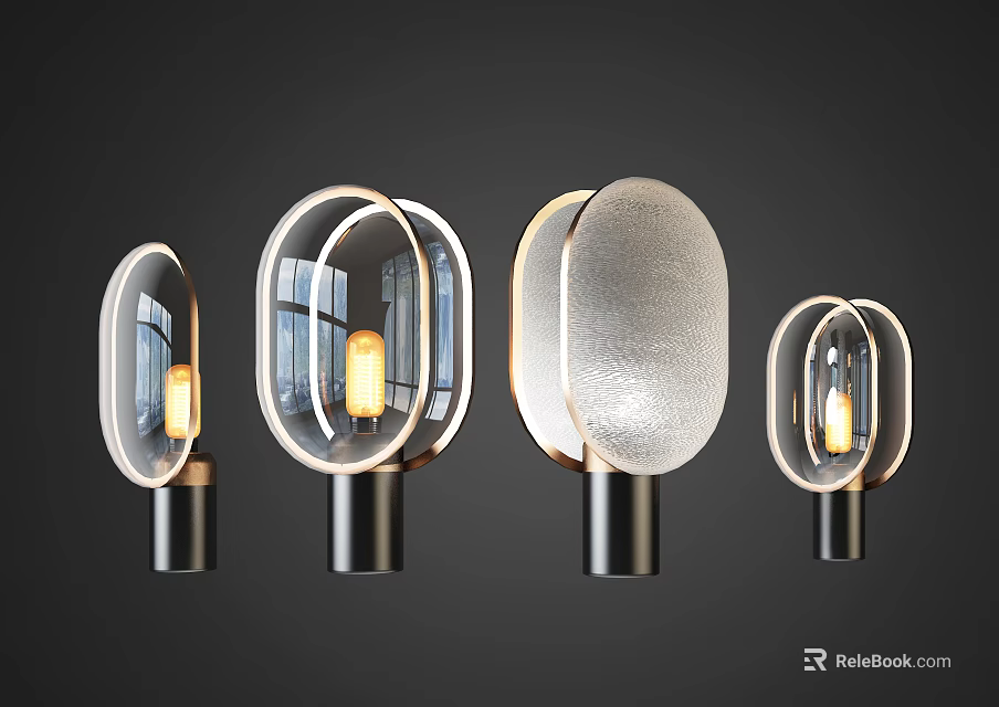 Modern Table Lamps With Various Shapes Metal Frame And Warm Light Illumination 3d model 