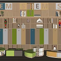Colorful Kids Bookcase with SEM Letters Storage Cabinets and Round Seating