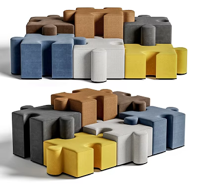 Multicolor Modular Sofa Stools With Puzzle Shaped Design For Versatile Living Room Use 3d model