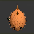 Cartoon Style Orange Puffer Fish With Spikes Green Fin And Black Eyes
