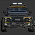 Futuristic Gray And Yellow Off Road Vehicle With Roof Equipment And Large Tires