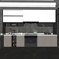 Modern Kitchen Interior With Gray Cabinets Marble Countertop Polished Floors And Built-in Oven