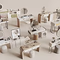 Stylish Modern Dressing Tables With Round Mirrors Stools And Storage Drawers 3d model