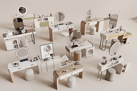 Modern Dresser Makeup Table Makeup Mirror Makeup Table Stool Cream Style Dresser 3d model